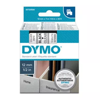 Dymo originál páska do tlačiarne štítkov, Dymo, 45010, S0720500, černý tlač/priehľadný podklad, 7m, 12mm, D1
