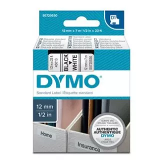 Dymo originál páska do tlačiarne štítkov, Dymo, 45013, S0720530, černý tlač/biely podklad, 7m, 12mm, D1
