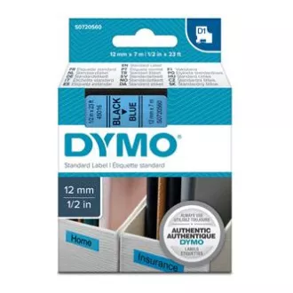 Dymo originál páska do tlačiarne štítkov, Dymo, 45016, S0720560, černý tlač/modrý podklad, 7m, 12mm, D1
