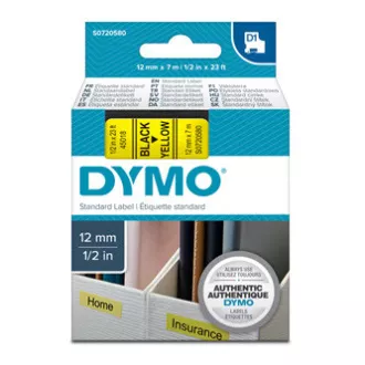Dymo originál páska do tlačiarne štítkov, Dymo, 45018, S0720580, černý tlač/žltý podklad, 7m, 12mm, D1