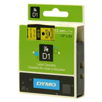 Dymo originál páska do tlačiarne štítkov, Dymo, 45018, S0720580, černý tlač/žltý podklad, 7m, 12mm, D1