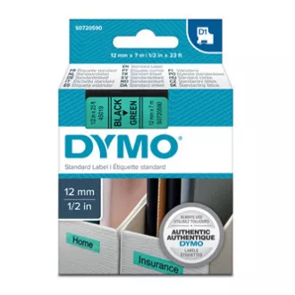 Dymo originál páska do tlačiarne štítkov, Dymo, 45019, S0720590, černý tlač/zelený podklad, 7m, 12mm, D1