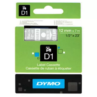 Dymo originál páska do tlačiarne štítkov, Dymo, 45020, S0720600, biely tisk/transparentná podklad, 7m, 12mm, D1