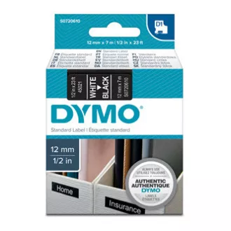 Dymo originál páska do tlačiarne štítkov, Dymo, 45021, S0720610, biely tisk/černý podklad, 7m, 12mm, D1