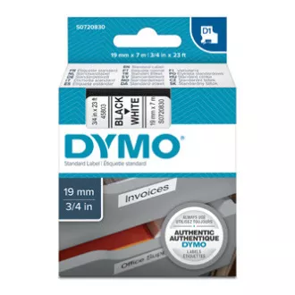 Dymo originál páska do tlačiarne štítkov, Dymo, 45803, S0720830, černý tlač/biely podklad, 7m, 19mm, D1