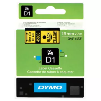 Dymo originál páska do tlačiarne štítkov, Dymo, 45808, S0720880, černý tlač/žltý podklad, 7m, 19mm, D1