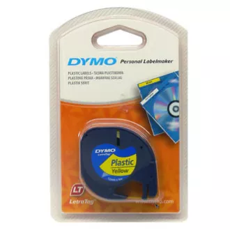 Dymo originál páska do tlačiarne štítkov, Dymo, 59423, S0721620, černý tlač/žltý podklad, 4m, 12mm, LetraTag plastová páska