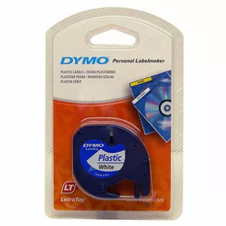 Dymo originál páska do tlačiarne štítkov, Dymo, 91221, S0721660, černý tlač/biely podklad, 4m, 12mm, LetraTag plastová páska