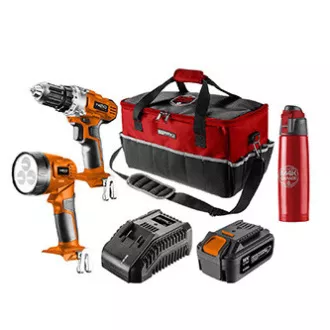 Súprava náradia, aku, 04-600-M4K, vŕtačka/baterka/akumulátor/nabíjačka/fľaša/taška, 18V, 6 dielňa, Neo Tools