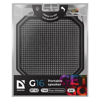 Defender reproduktor G16, Li-Ion, 1.0, 5W, černý, regulácia hlasitosti, LED podsvietenie, BT 5.0, TWS, 50Hz ~ 20kHz, DOPRODEJ Defender reproduktor G16, Li-Ion, 1.0, 5W, černý, regulácia hlasitosti, LED podsvietenie, BT 5.0, TWS, 50Hz ~ 20kHz, DOPRODEJ