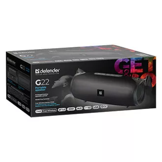 Defender reproduktor G22, Li-Ion, 2.0, 20W, černý, regulácia hlasitosti, BT 5.0, TWS, bočné pasívne záriče, 40Hz~20kHz