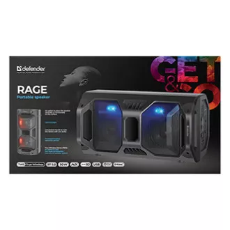 Defender reproduktor Rage, Li-Ion, 2.0, 50W, černý, regulácia hlasitosti, LED podsvietenie, BT 5.0, TWS, diaľkové ovládanie, 45Hz