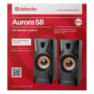 Defender reproduktory Aurora S8, 2.0, 8W, čierne, regulácia hlasitosti, 70Hz ~ 20kHz