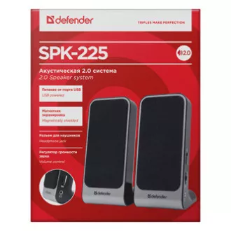 Defender reproduktory SPK-225, 2.0, 4W, šedé, regulácia hlasitosti, magneticky tienené pouzdro, konektor pre sluchátka, 200Hz~18kHz