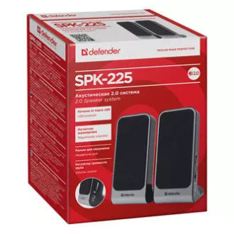 Defender reproduktory SPK-225, 2.0, 4W, šedé, regulácia hlasitosti, magneticky tienené pouzdro, konektor pre sluchátka, 200Hz~18kHz