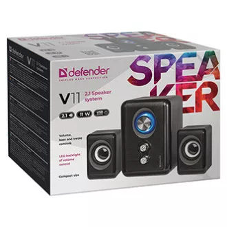Defender reproduktory V11, 2.1, 11W, čierne, regulácia hlasitosti, tlačidlo napájania, nastavenie basov a výšok, 40Hz~18kHz
