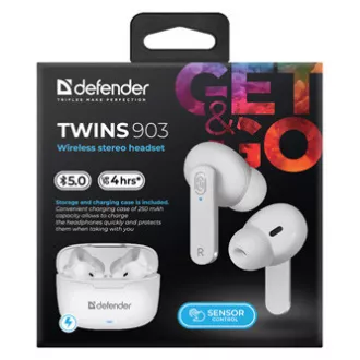 Defender Twins 903, slúchadlá s mikrofónom, bezdrôtová biela, špuntová, BT 5.0, TWS, nabíjacie puzdro typ bluetooth, DOPREDAJ Defender Twins 903, slúchadlá s mikrofónom, bezdrôtová biela, špuntová, BT 5.0, TWS, nabíjacie puzdro typ bluetooth, DOPREDAJ