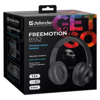 Defender FreeMotion B552 sluchátka s mikrofónom, bezdrôtová, čierna, 2.0, 40 mm meniče typ USB