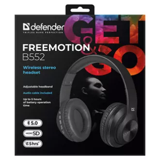 Defender FreeMotion B552 sluchátka s mikrofónom, bezdrôtová, čierna, 2.0, 40 mm meniče typ USB