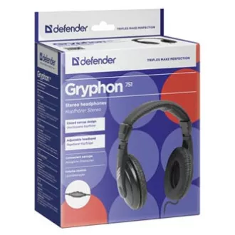 Defender Gryphon 751 sluchátka, káblové, čierna, uzavreté, 3.5 mm jack