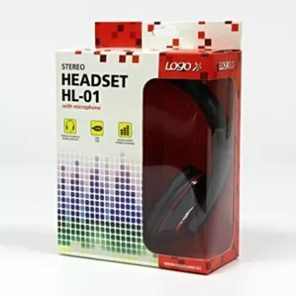 Logo HL-01 sluchátka s mikrofónom, káblové, čierna, USB