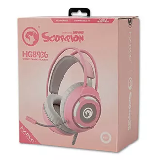 Marvo HG8936 sluchátka s mikrofónom, káblové, ružové, podsvietené, 3.5 mm jack + USB
