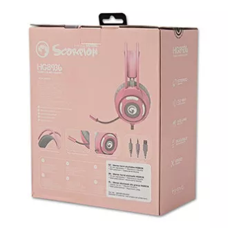 Marvo HG8936 sluchátka s mikrofónom, káblové, ružové, podsvietené, 3.5 mm jack + USB