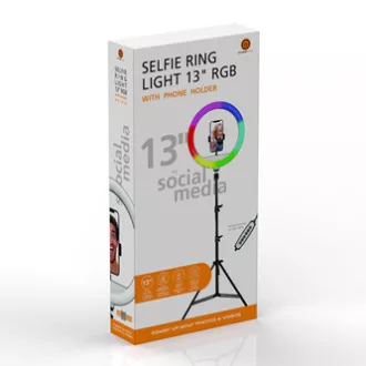 Powerton LIFE RING LIGHT, kruhové svetlo 13", nastavenie farieb a svietivosti, držiak telefónu a statív, DOPREDAJ