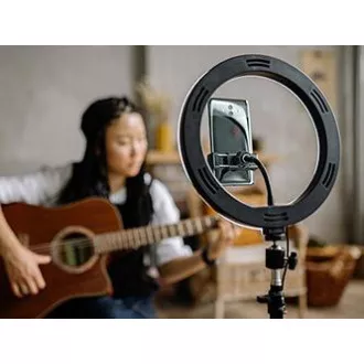 Powerton LIFE RING LIGHT, kruhové svetlo 13", nastavenie farieb a svietivosti, držiak telefónu a statív, DOPREDAJ
