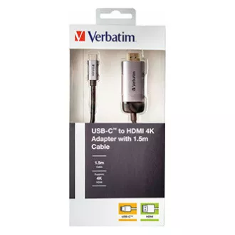 USB (3.1) húb 1-port, 49144, šedá, dĺžka kábla 1,5m, Verbatim, adaptér USB C na HDMI