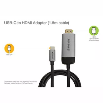 USB (3.1) húb 1-port, 49144, šedá, dĺžka kábla 1,5m, Verbatim, adaptér USB C na HDMI