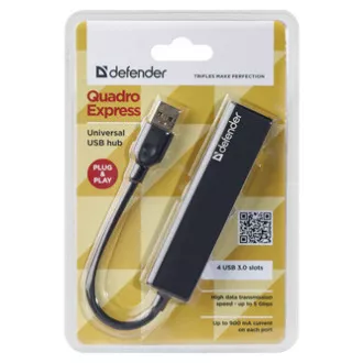 USB (3.0) HUB 4-port, Quadro Express, černý, Defender, kompakt. USB (3.0) HUB 4-port, Quadro Express, černý, Defender, kompakt.