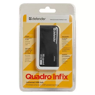 USB (2.0) húb 4-port, Quadro Infix, černo-šedá, Defender, LED indikátor, kompakt. USB (2.0) húb 4-port, Quadro Infix, černo-šedá, Defender, LED indikátor, kompakt.