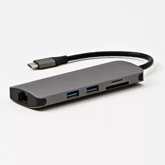 USB 3.1 Type-C Dokovacia stanica sivá, All New, HDMI, RJ45, microSD, USB C (PD), 2x USB3.0