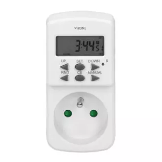 Zásuvka s elektronickým časovačom Mini 230V, 50Hz, max. 1800W, biela, Virone, časovač, 10 programov, 2P+Z