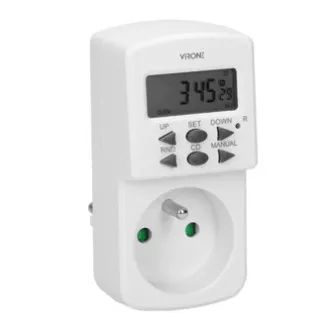 Zásuvka s elektronickým časovačom Mini 230V, 50Hz, max. 1800W, biela, Virone, časovač, 10 programov, 2P+Z