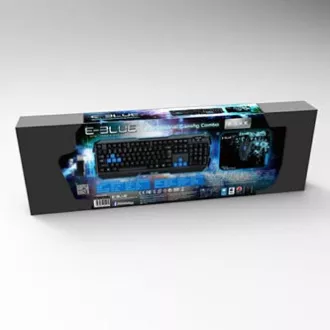 E-blue Polygon sada klávesnica káblová (USB) US, černo-modrá s myškou Cobra II, herná, a podložkou Mazer Marface S typ, DOPRODEJ