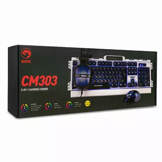Marvo CM303 sada klávesnica káblová (USB) CZ/SK, strieborna s hernou myšou a sluchátkami, herná, membránová typ podsvietená