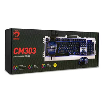 Marvo CM303 sada klávesnica káblová (USB) US, černo-strieborná s hernou myšou a sluchátkami, herná, membránová typ podsvietená, D Marvo CM303 sada klávesnica káblová (USB) US, černo-strieborná s hernou myšou a sluchátkami, herná, membránová typ podsvietená, D
