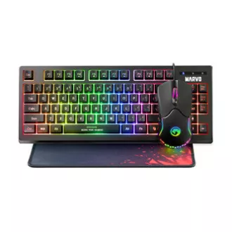 Marvo CM310 EN RGB sada klávesnica káblová (USB) US, čierna s hernou myšou a podložkou, herná, membránová typ podsvietená