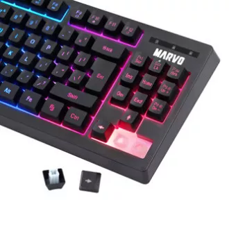 Marvo CM310 EN RGB sada klávesnica káblová (USB) US, čierna s hernou myšou a podložkou, herná, membránová typ podsvietená