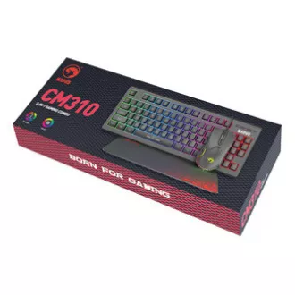 Marvo CM310 EN RGB sada klávesnica káblová (USB) US, čierna s hernou myšou a podložkou, herná, membránová typ podsvietená