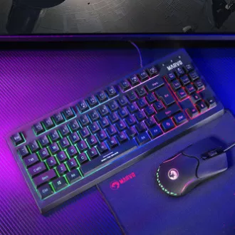 Marvo CM310 EN RGB sada klávesnica káblová (USB) US, čierna s hernou myšou a podložkou, herná, membránová typ podsvietená