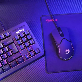 Marvo CM310 EN RGB sada klávesnica káblová (USB) US, čierna s hernou myšou a podložkou, herná, membránová typ podsvietená