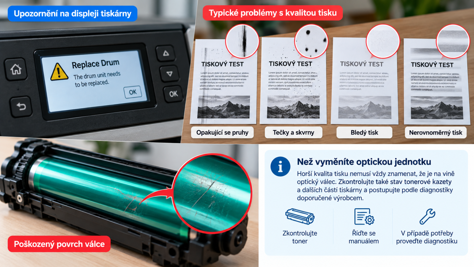 Príklady situácií, keď je potrebné optickú jednotku vymeniť. 