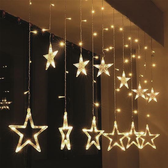 Solight LED vonkajší vianočný záves, hviezdy, šírka 3m, 123LED, IP44, 3xAA, teplá biela