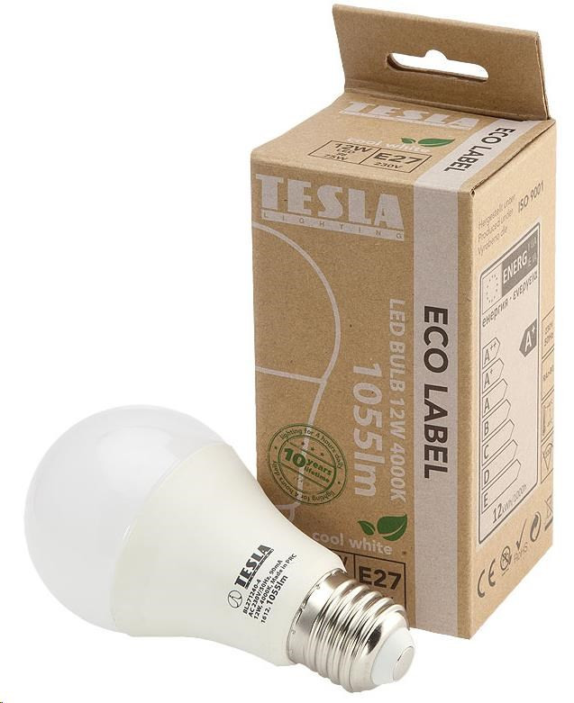 Teslá - LED žiarovka BULB E27, 12W, 230V, 1055lm, 15 000h, 4000K studená biela, 220 °