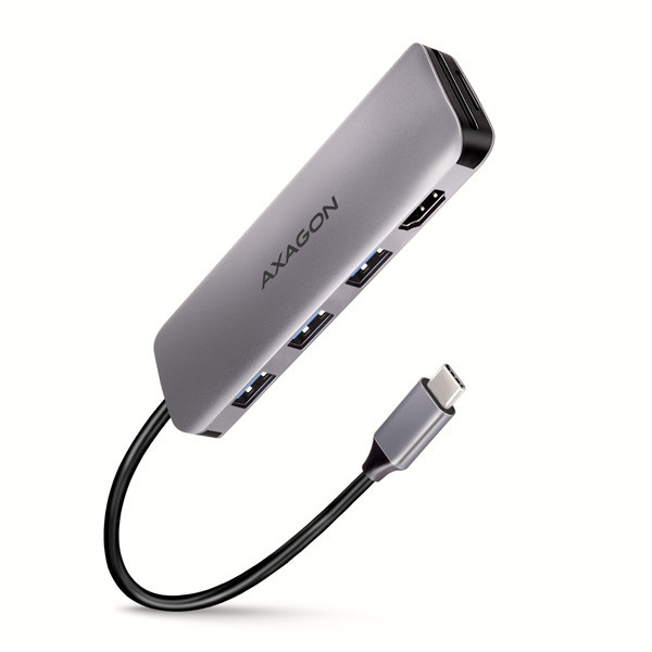 AXAGON HMC-HCR3A, USB 3.2 Gen 1 húb, porty 3x USB-A, HDMI 4k/30Hz, SD/microSD, kábel USB-C 20cm