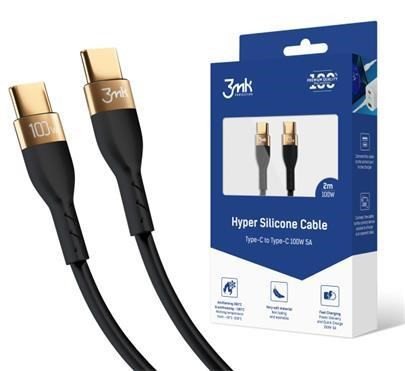 3mk dátový kábel Hyper Silicone USB-C -> USB-C (PD), 100W 5A, 2 m, čierna