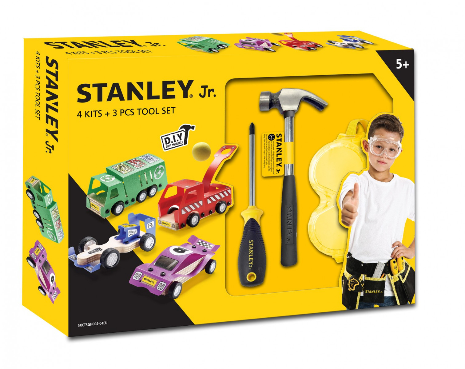 Stanley Jr. U001-K04-T03-SY Sada 4 autíčok, skrutkovača a kladiva